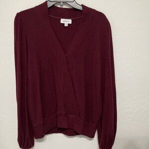 Evereve faux wrap V-neck sweater - Size Large - Retail $128 - Rich, wine color!